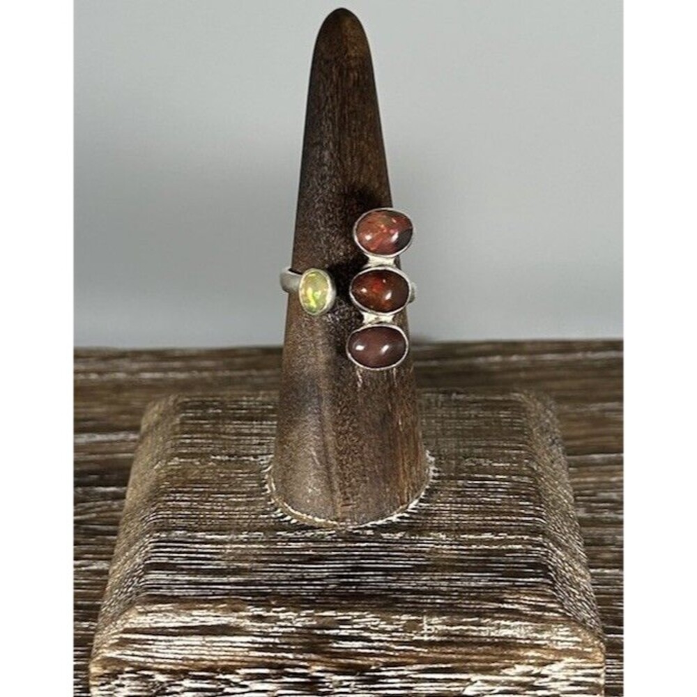 Multi Stone Natural Black Opal 925 Sterling Silver Wrap Ring Sz. 6